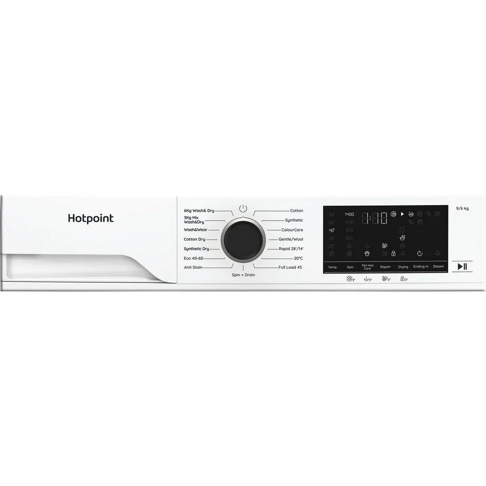 Hotpoint HBD9681ANTSTAIN 9+6kg 1400 Spin Freestanding Front Load Washer Dryer - White